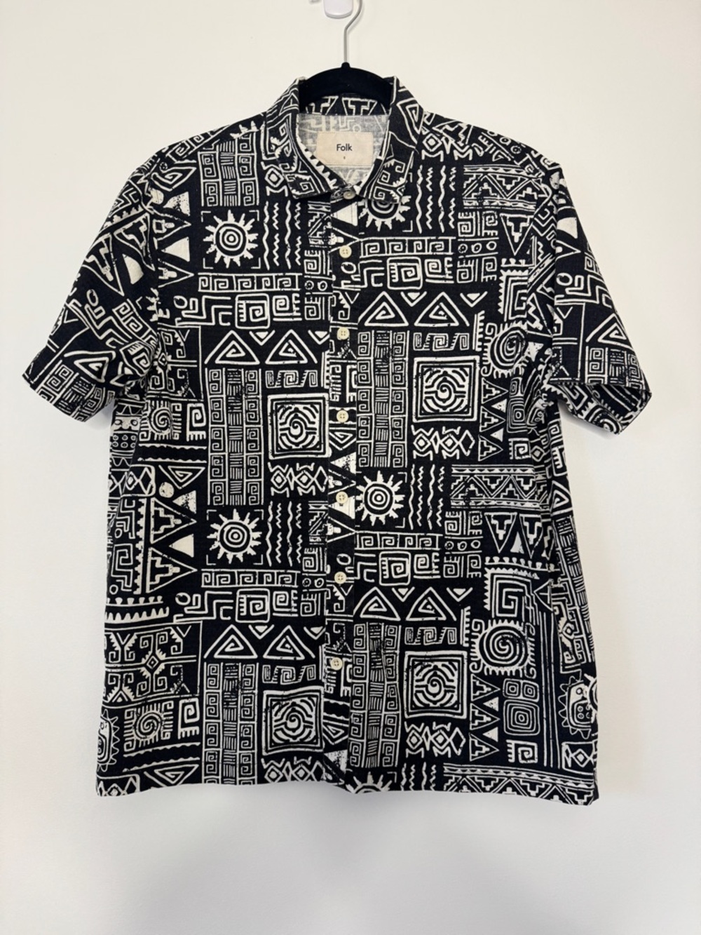 Folk Gabe Shirt Tribal Motifs Short Sleeve Button Down Top Sz S